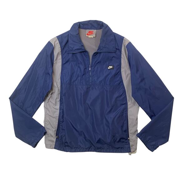 Vintage Nike Jacket Mens M Medium Navy Grey 1/2 Zip Windbreaker Vented Pullover - Picture 1 of 13